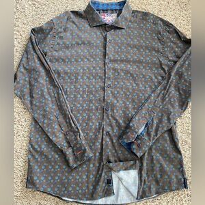 Men's Brown and Blue Polka Dot Shirt